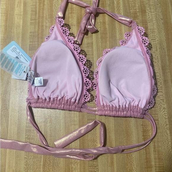 LULI FAMA Noches De Sevilla Triangle Bikini Top Rose Champagne NWT D Cup - Picture 6 of 6